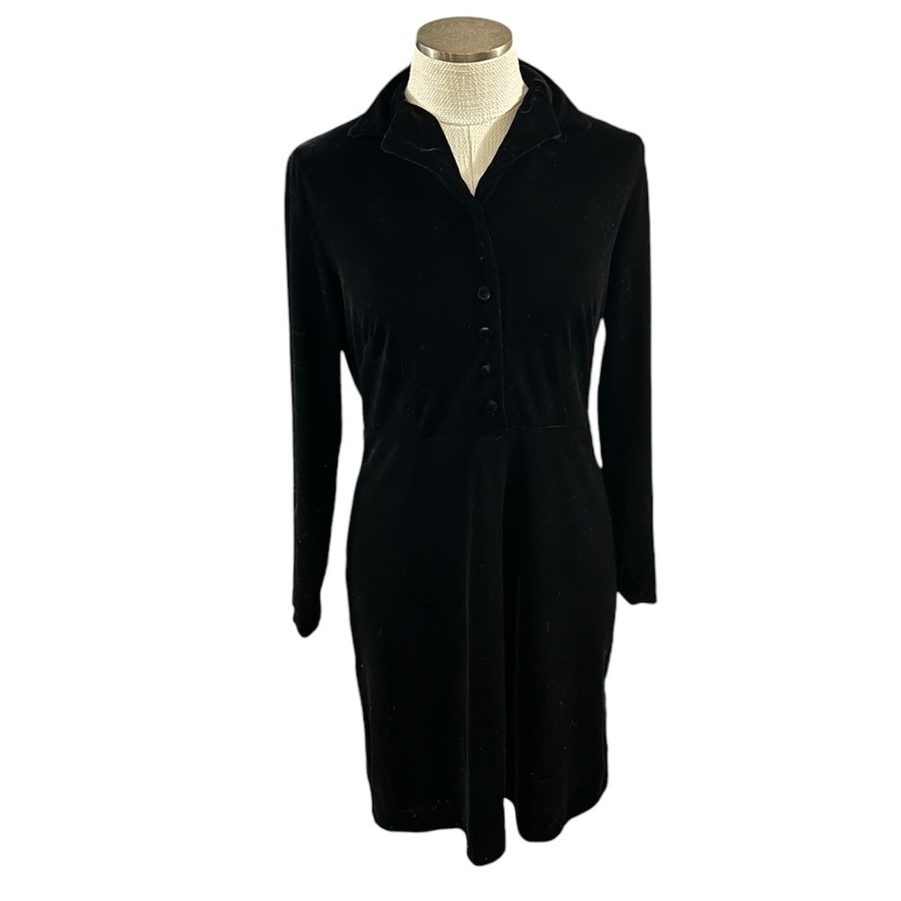 Eddie Bauer Stylish Black Long Sleeve Collared Dress Size 10